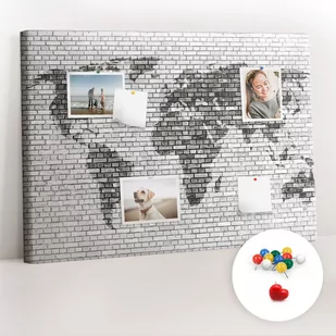 Organizer, Tablica korkowa 100x70 cm + Kolorowe Pinezki - Ściana z cegieł Mapa Świata - Tablice i flipcharty - miniaturka - grafika 1