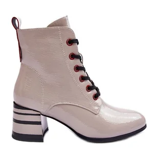 Lakierowane Botki Na Obcasie S.Barski MR870-49 Jasnoszare - Botki damskie - miniaturka - grafika 1