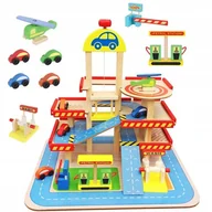 Zabawki sensoryczne - DUŻY drewniany GARAŻ parking z windą i akcesoriami myjnia stacja paliw (W075) - miniaturka - grafika 1