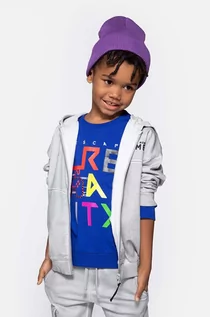 Bluzy dla chłopców - Coccodrillo bluza bawełniana dziecięca kolor szary z kapturem z nadrukiem - grafika 1