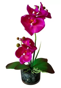 Storczyk silikonowy sztuczny w szklanej doniczce fioletowy dwupędowy 40 cm - Sztuczne kwiaty - miniaturka - grafika 1