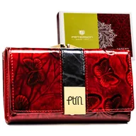 Portfele - Portfel damski na bigiel PETERSON skórzany elegancki lakierowany rozbudowany na karty gotówkę ochrona RFID czerwony - czarny - miniaturka - grafika 1