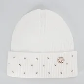 Czapki damskie - Damska czapka z metalicznymi akcentami kremowa - miniaturka - grafika 1