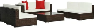 Elior 7-częściowy zestaw ogrodowy brązowo-śmietankowy z czerwonymi poduszkami - Bero 7B - Meble ogrodowe - miniaturka - grafika 1