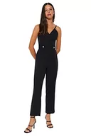 Kombinezony - Trendyol Kombinezon damski, jednokolorowy, tkany kombinezon, Czarny, 38 - miniaturka - grafika 1