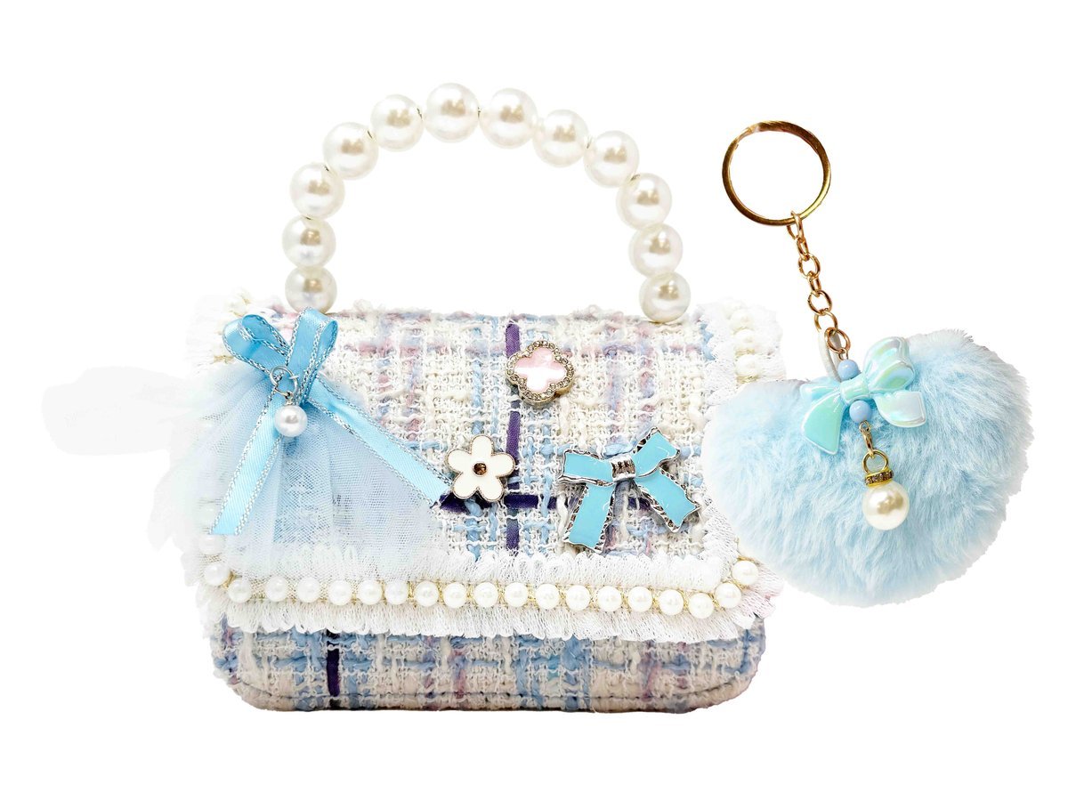 HOT FOCUS 755FS Tweedowa błękitna torebeczka torebka z brelokiem