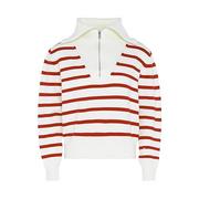 Swetry damskie - Dreimaster maritim Damski sweter z dzianiny w paski z zamkiem błyskawicznym i granatowym dekoltem, wełniano-biały, czerwony, rozmiar XL/XXL, Wełna biała, czerwona, XL - miniaturka - grafika 1