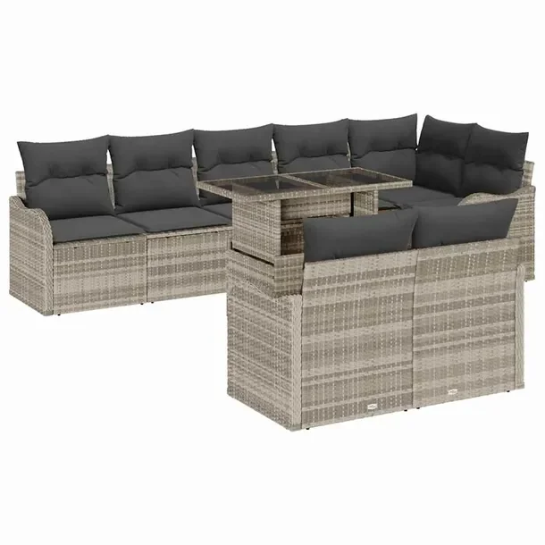 Zestaw Sofa Ogrodowa 9-Częściowy Jasnoszary Rattan 30-45x60 cm