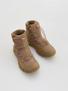 Reserved - Ocieplane śniegowce z wiązaniem - brązowy - Buty dla dziewczynek - miniaturka - grafika 1