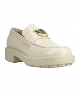 Mokasyny damskie - PINKO BEŻOWE LAKIEROWANE MOKASYNY Z OZDOBA ZŁOTĄ 39 I1D - miniaturka - grafika 1