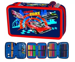 Piórnik z wyposażeniem trzykomorowy dla chłopca, St.Majewski, Hot Wheels, granatowy - Piórniki - miniaturka - grafika 1