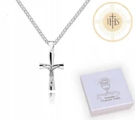 Biżuteria dla dzieci - KOMUNIA Srebrny łańcuszek 50 cm KRZYŻYK krzyż katolicki LK43X - miniaturka - grafika 1