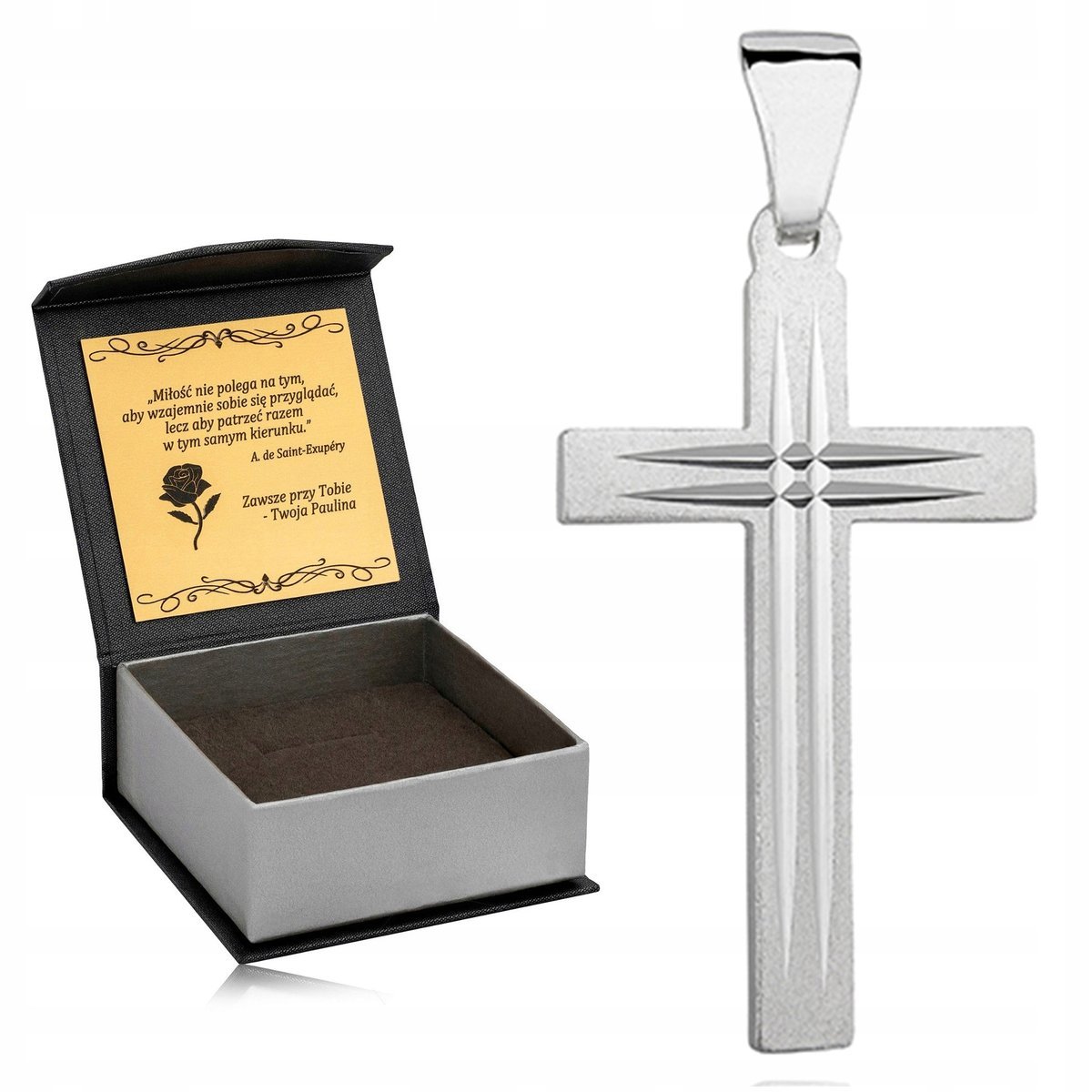 PIĘKNY SREBRNY MĘSKI KRZYŻYK RODOWANY PR 925 DUŻY KRZYŻ DIAMENTOWANY GRAWER