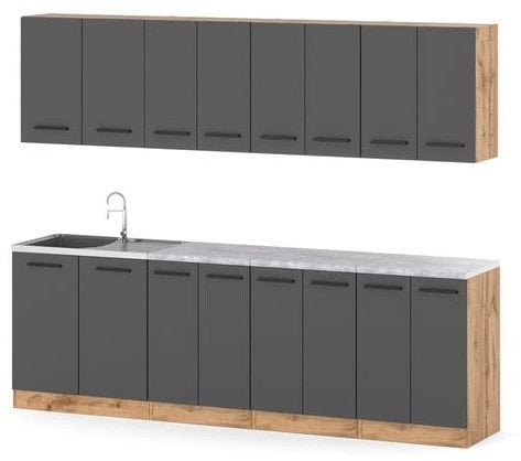 Meble Kuchenne Zestaw Mebli Kuchennych Vero 2.6m Modułowa Nowoczesna Szara