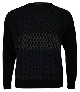 Swetry męskie - Sweter Granatowy, Tłoczony Wzór Geometryczny, Dekolt w Serek (V-neck) Męski - Elkjaer - grafika 1