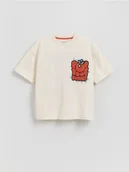 Koszulki dla chłopców - Reserved - Bawełniany t-shirt z nadrukiem - złamana biel - miniaturka - grafika 1