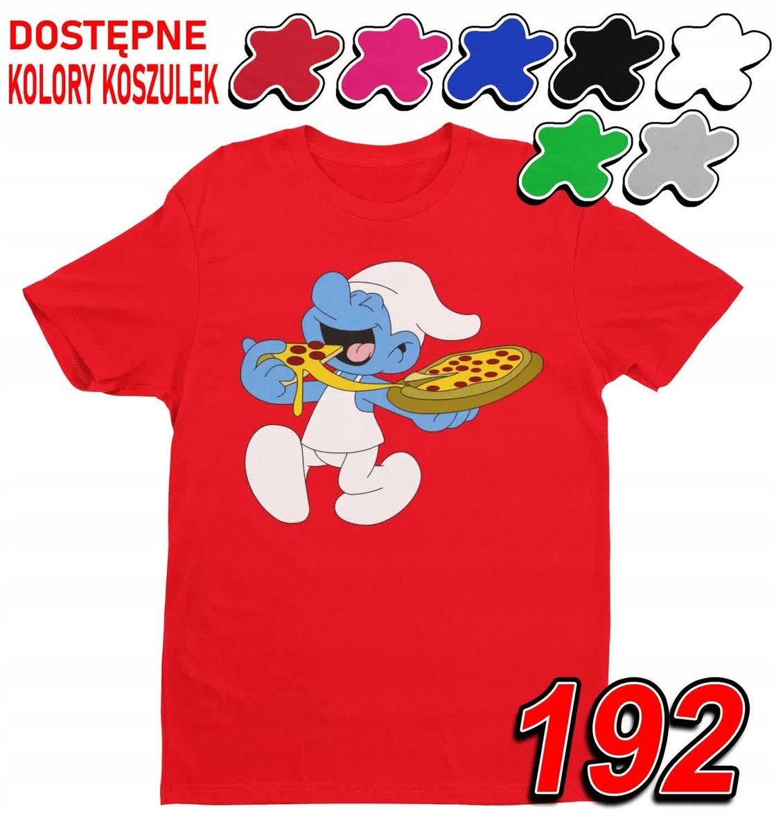 Dziecięca Koszulka T-Shirt Z Nadrukiem Pizza Kucharz Smerf - L 146-152