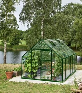 HALLS szklarnia ogrodowa Universal 128 zielona (9.9 m2; 2,57 x3,84 m), szkło hartowane + baza - Szklarnie ogrodowe - miniaturka - grafika 4