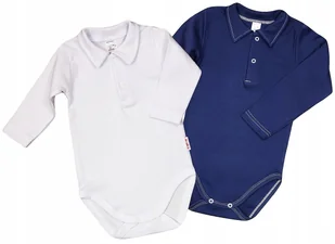Body KOŁNIERZYK Polo 2PAK Biały Granat r104 KLEKLE - Body dla niemowląt - miniaturka - grafika 1