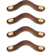 Zawiasy, okucia i inne akcesoria - Zestaw 4 brązowych skórzanych uchwytów meblowych - rozstaw otworów 128 mm - Uchwyty meblowe do szafek - Gałki do szuflad ze skóry - miniaturka - grafika 1