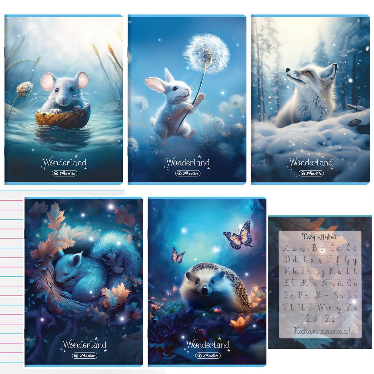 5 SZT. X ZESZYT A5 16 KARTEK DO NAUKI PISANIA W KOLOROWE TRZY LINIE WONDERLAND HERLITZ