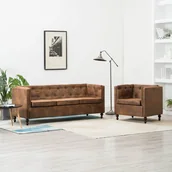 Komplety wypoczynkowe - vidaXL Zestaw mebli Chesterfield, 2 cz., materiał zamszopodobny, brąz - miniaturka - grafika 1
