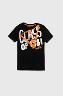 Koszulki dla chłopców - Guess t-shirt bawełniany dziecięcy kolor czarny z nadrukiem - miniaturka - grafika 1