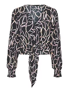 Koszulki i topy damskie - VERO MODA Women's VMNYA Catch LS TIE Shirt WVN Top, Black/AOP: Nina, S, czarny/kolor: nina, S - grafika 1