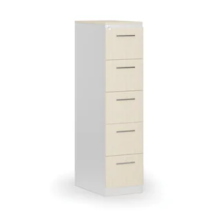 Kartoteka metalowa PRIMO z drewnianym frontem A4, 5 szuflad, biały/brzoza - Szafy biurowe - miniaturka - grafika 1