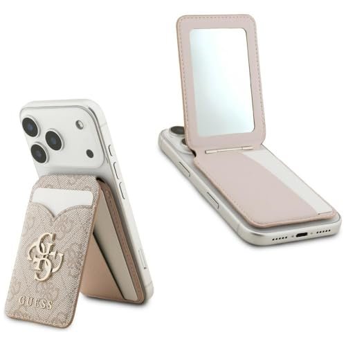 CG MOBILE Guess PU 4G magnetyczny uchwyt na karty – funkcja stojaka/lusterko w zestawie, różowy, 11,9 cm