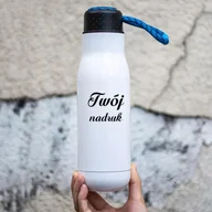 Butelki termiczne - Butelka termiczna 500 ml z Twoim nadrukiem - biała z uchwytem z linki - miniaturka - grafika 1