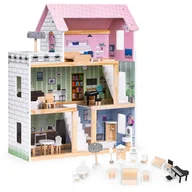 Domki dla lalek - Drewniany domek dla lalek 3 piętra taras z kompletem 15 mebelków ECOTOYS - miniaturka - grafika 1