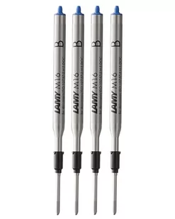 LAMY M16 zestaw 4 długopisów o dużej pojemności z metalu – oryginalny wkład zapasowy do wszystkich modeli długopisów Lamy – nadaje się do dokumentów – szerokość kreski szeroka niebieska - Długopisy - miniaturka - grafika 1
