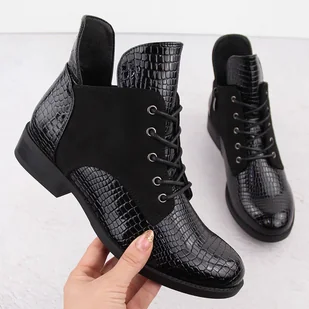 Botki damskie lakierowane kroko czarne Vinceza 16477 - Botki damskie - miniaturka - grafika 1