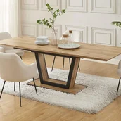 Stoły - Rozkładany stół jadalniany 6-10-osobowy z MDF i metalu – naturalny i czarny – VITENO - miniaturka - grafika 1