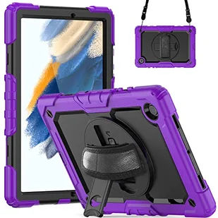 Etui do Samsung Galaxy Tab A 8.4 SM-T307/T307U/T307 2020, wąskie, wytrzymałe, odporne na wstrząsy, wytrzymałe, z obrotowym uchwytem o 360 / paskiem na ramię do tabletu Galaxy Tab A 8.4 (fioletowe b) - Etui i futerały do telefonów - miniaturka - grafika 1