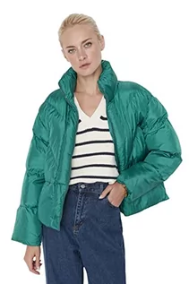 Płaszcze damskie - Trendyol Damska kurtka zimowa ze stójką, jednokolorowa, oversize, płaszcz, Niebieskozielony, S - grafika 1