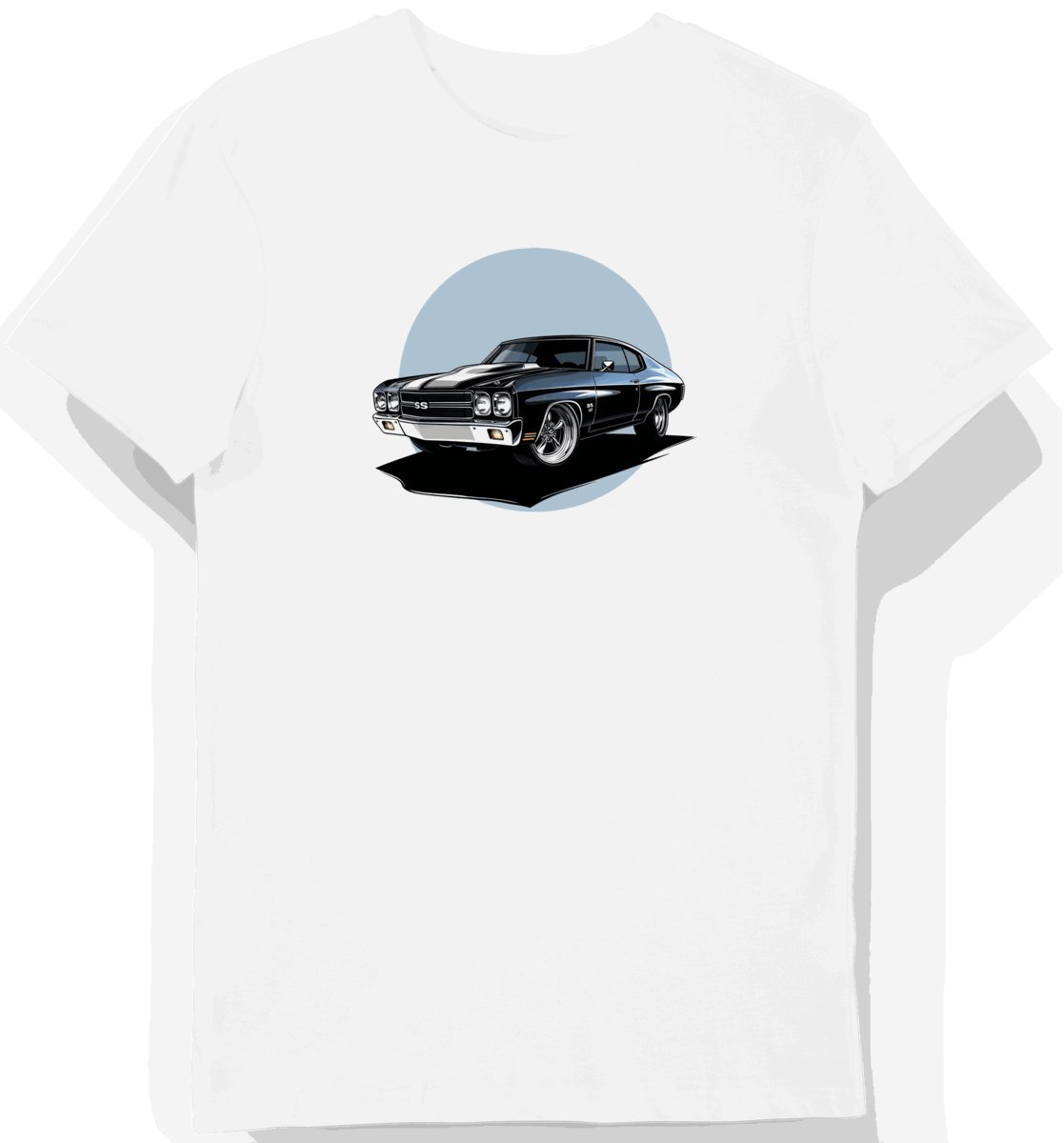 Koszulka męska biała z klasycznym modelem samochodu w cieniu L