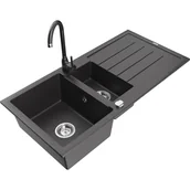 Zlewozmywaki z baterią - Mexen Andres zlewozmywak granitowy 1,5-komorowy z ociekaczem i baterią kuchenną Telma, czarny nakrapiany - miniaturka - grafika 1