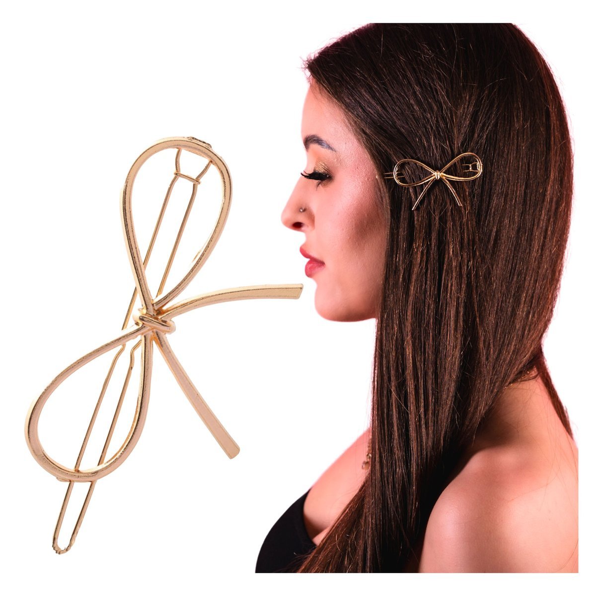 Spinka Wsuwka Złota do Włosów Ozdobna Kokardka Metalowa Lekka i Wytrzymała
