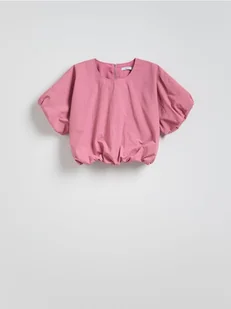Reserved - Krótka bluzka bombka - pastelowy róż - Bluzki damskie - miniaturka - grafika 1