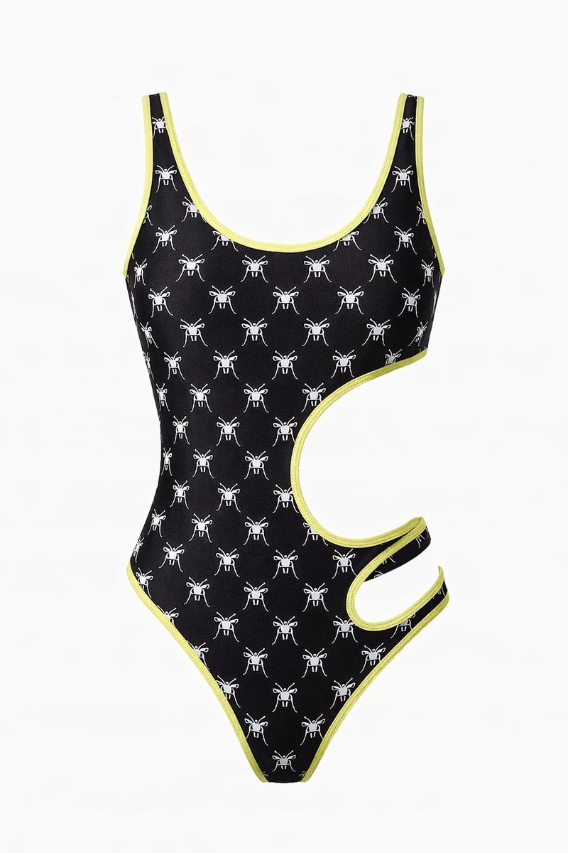 PINKO CZARNY MONOKINI ZE WZOREM LOGO I NEONOWĄ LAMÓWKĄ s I3A