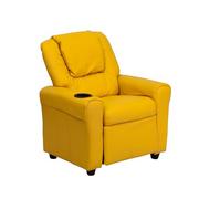 Fotele i pufy dla dzieci - Flash Furniture Współczesny leżak dla dzieci z uchwytem na kubek i zagłówkiem, żółty winyl, 60,96 x 48,26 x 48,26 cm - miniaturka - grafika 1