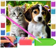 Zabawki kreatywne - Haft Diamentowy Obraz Duży 30X30 Szczeniaki Kot I Pies Zabawki Kreatywne Plastyczne - miniaturka - grafika 1