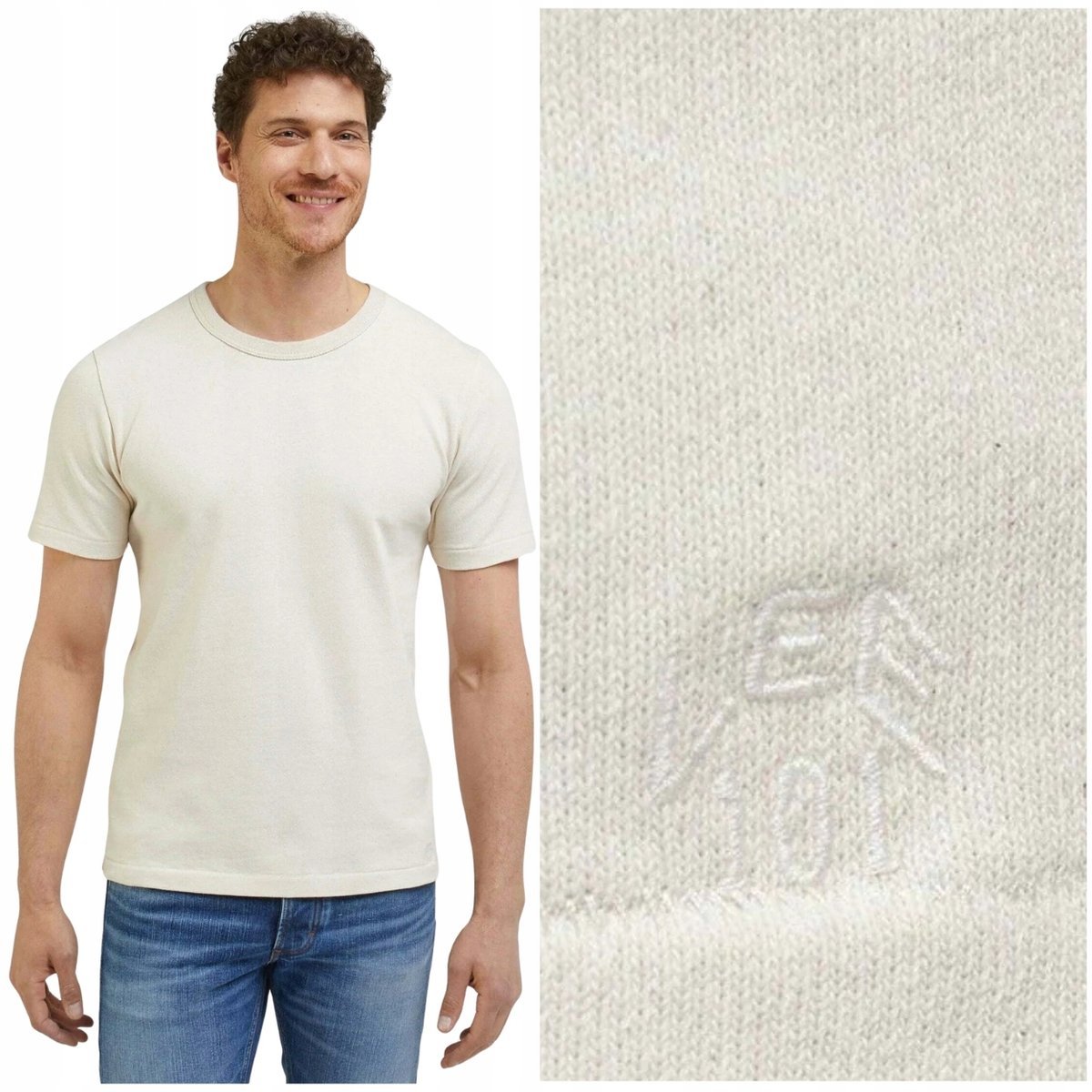 Lee 101 CORE TEE Ecru kremowy t-shirt bawełniana koszulka premium S