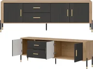 Szafki RTV - Szafka RTV z szufladami Stolik pod telewizor Dąb Antracyt Złoty DANTE DT02 - miniaturka - grafika 1