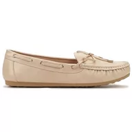 Mokasyny damskie - Mokasyny Damskie Skórzane Wygodne Lekkie Eleganckie Wiosenne Stylowe Modne Z Kokardą Wsuwane Z Ozdobą Beżowe 36 - miniaturka - grafika 1