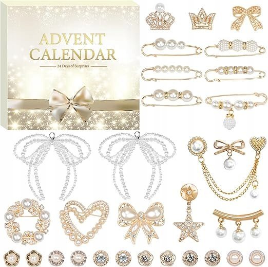 KALENDARZ ADWENTOWY BIŻUTERIA ZAWIESZKI DO SKARPETEK PERŁY KRYSZTAŁY PREMIUM