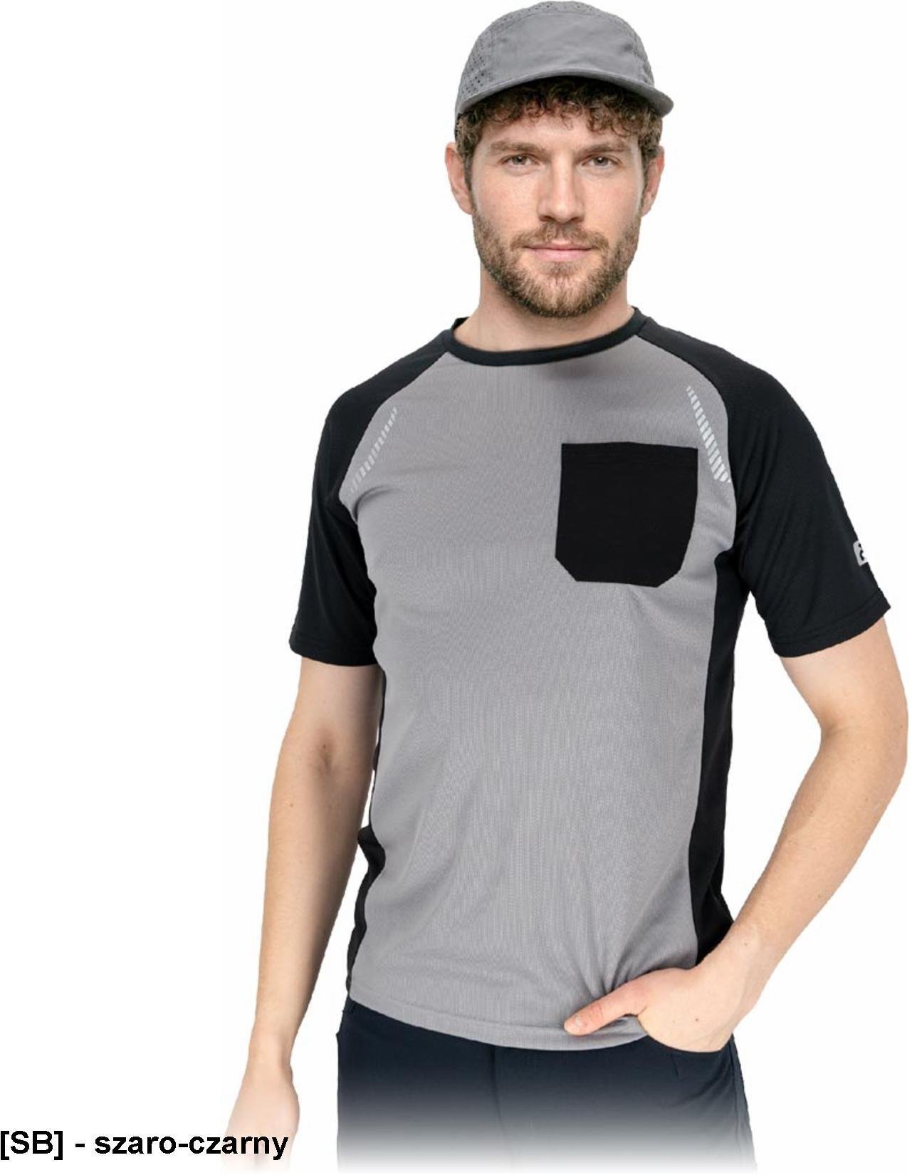 Reis T-shirt męski krótki rękaw siateczka super wentylacja elementy odblaskowe kieszonka nadruki sportowcy codzienny użytek - szaro-czarny 2XL