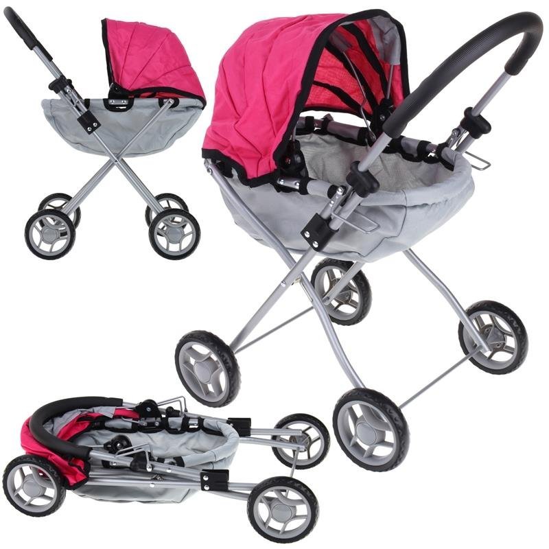 Wózek dla Lalek Głęboki Metalowy Lekki Składany Daszek Gondola Piankowe Koła